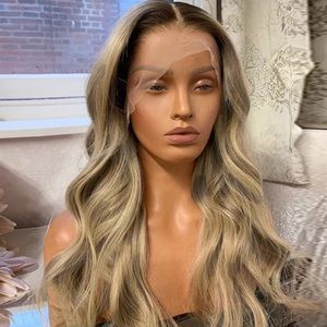BALAYAGE LIGHT ASH BROWN COLOR GLUELESS EXTENTED 13X4 CLOSURE LACE WIG